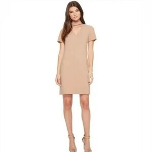 Trina Turk “silver” Neutral Choker Cut Out Shift Mini Dress Size 6